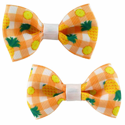Set of two pineapple gingham print hair bow clips