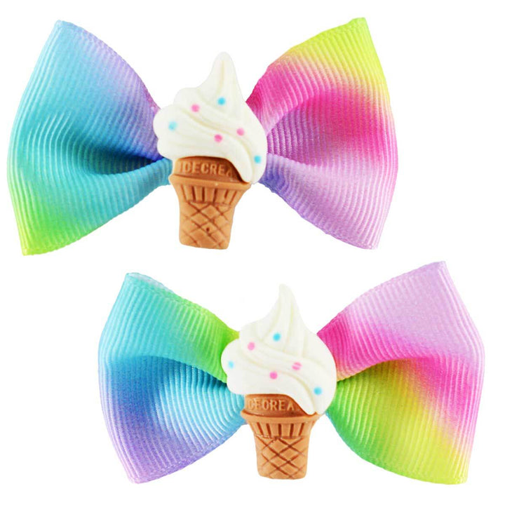 Set of two Pastel Rainbow Bows with Ice Cream resins in the center