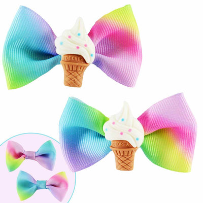 Set of two Pastel Rainbow Bows with Ice Cream resins in the center