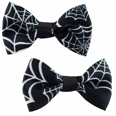 Pair of black hair bows with spider wen print motif