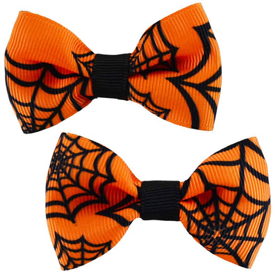 a Pair of orange spide web motif hair bow/clips