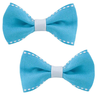 Set of two hair bows in Turquoise with white stitching