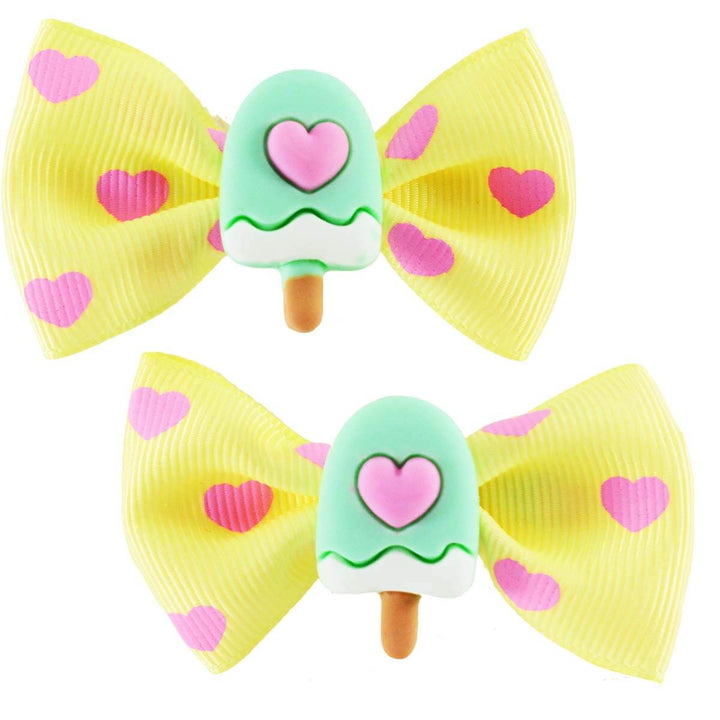 Cute yellow bows with pink Hearts - resin ice cream in mint in the center