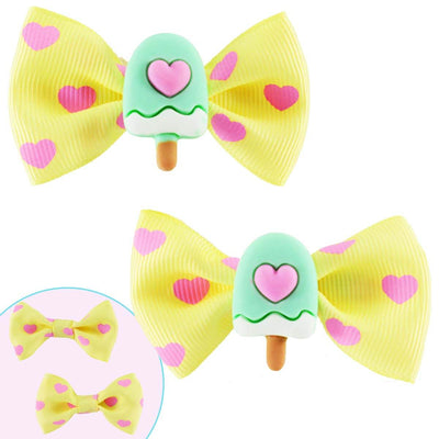 Cute yellow bows with pink Hearts - resin ice cream in mint in the center
