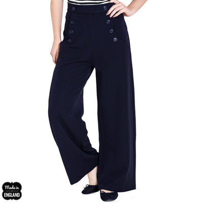 Hell Bunny Retro Carlie Swing Trousers - Navy front