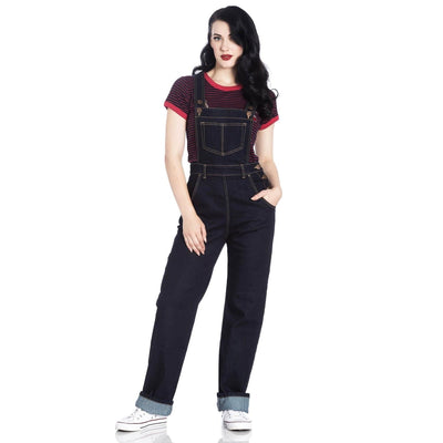 Image of Hell Bunny Elly May Denim Dungarees Overalls - Navy Blue