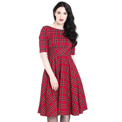 Hell Bunny Irvine 50's Dress - Red Tartan - model front cropped