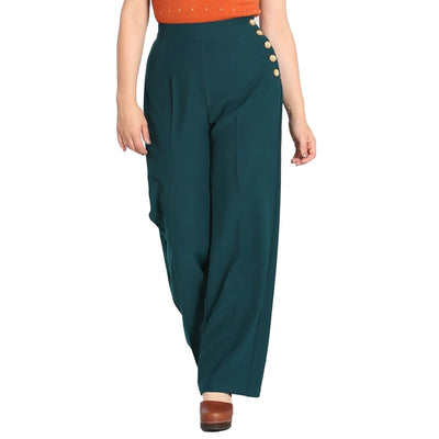 Hell Bunny Ginger Swing Trousers - Petrol Blue - model from the front