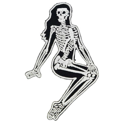 Image of Kreepsville 666 Skeleton Girl Sitting Iron On Patch