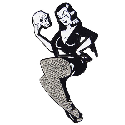 Image of Kreepsville 666 Enamel Pin - Vampira holding a Skull