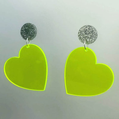 Neon Solid Hearts Yellow - Studs