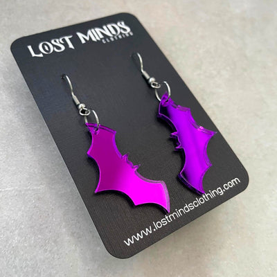 Lost Minds Earrings - Mirror Gothics Bat - Purple on hooks