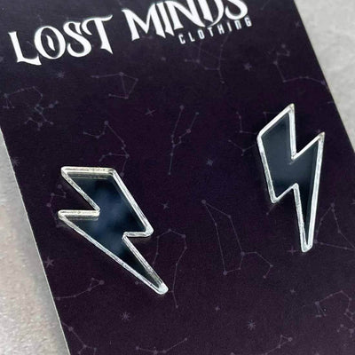 Retro 80s alternative lightning bolt stud earrings in silver acrylic