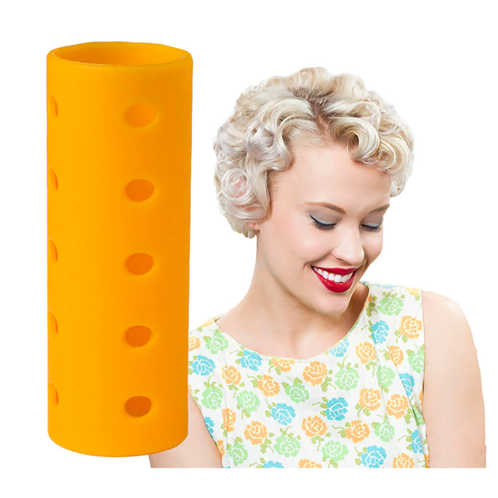 Lovely Lady Magnetic Hair Rollers - 7/8" model with retro hairstyle next to roller