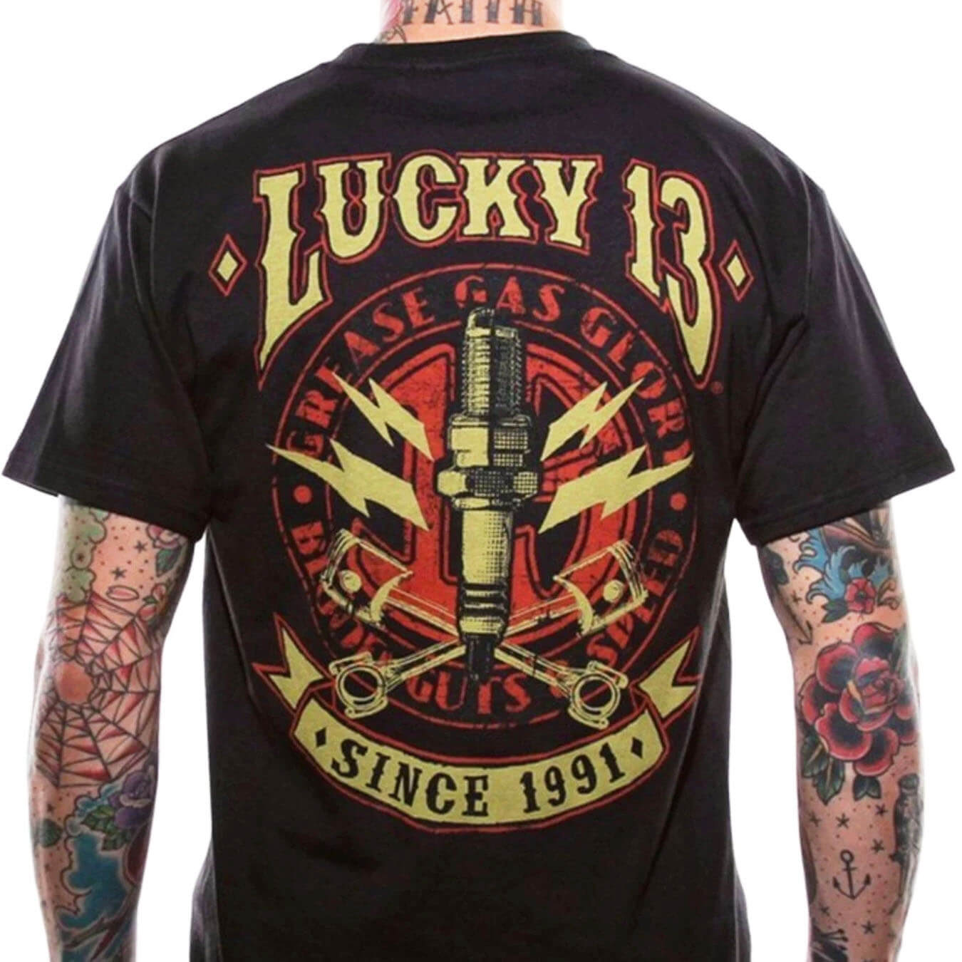 Lucky 13 Men's T-Shirt - Amped | Rockabilly, Kustom Kulture – Atomic Cherry