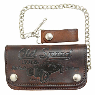 Image of Lucky 13 Old Speed Embossed Leather Chain Wallet - Brown