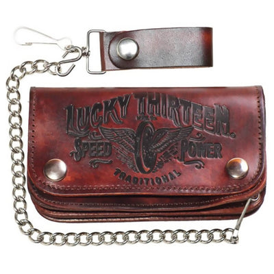 Lucky 13 Traditional Speed Embossed Leather Chain Wallet front