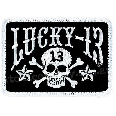 Image of Lucky 13 Tombstone Logo Skull and Stars Black / White Patch