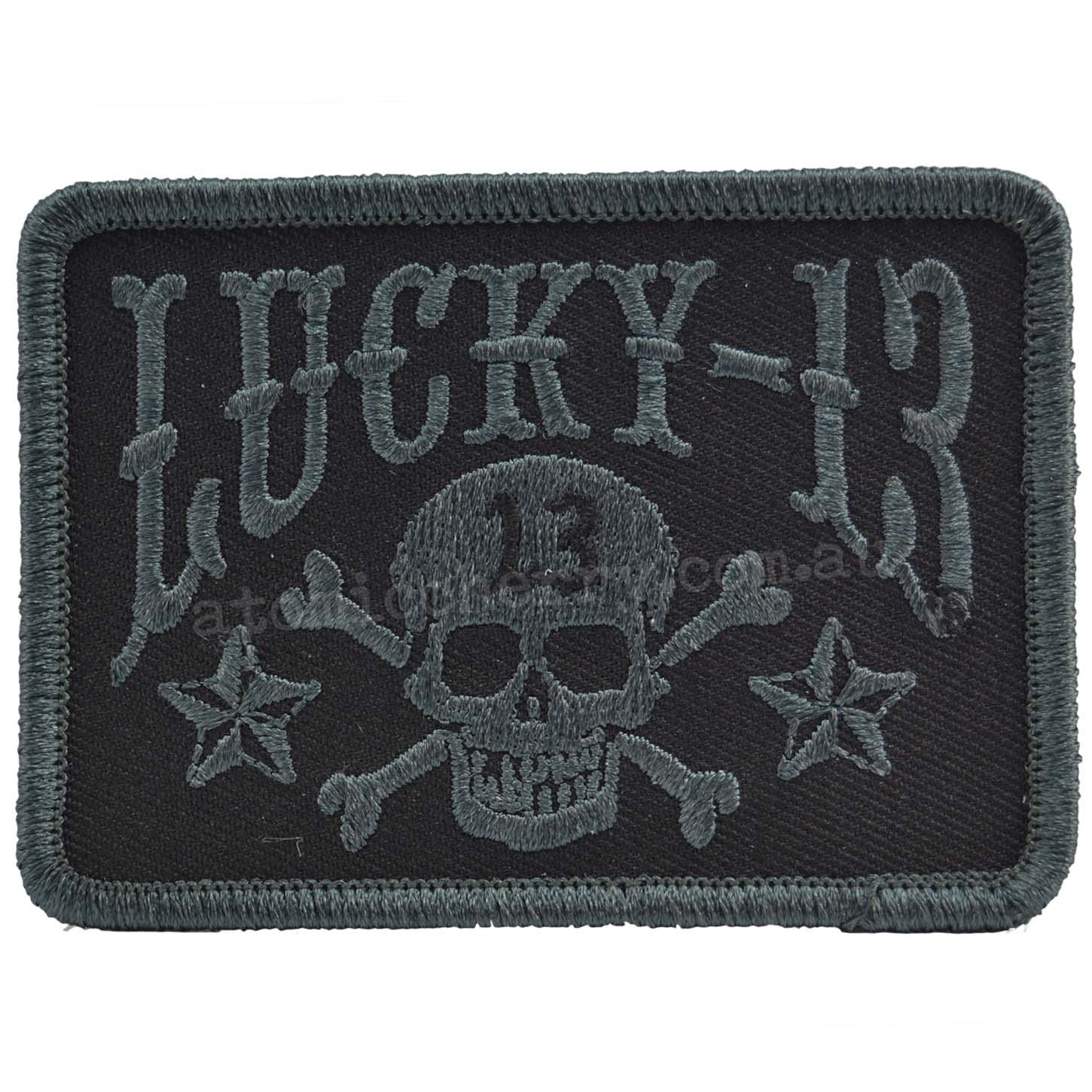 Lucky 13 Tombstone Logo Skull and Stars Black / Grey Patch | Rockabill ...
