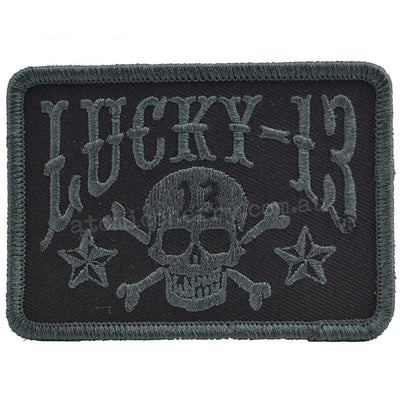 Image of Lucky 13 Tombstone Logo Skull and Stars Black / Grey Patch