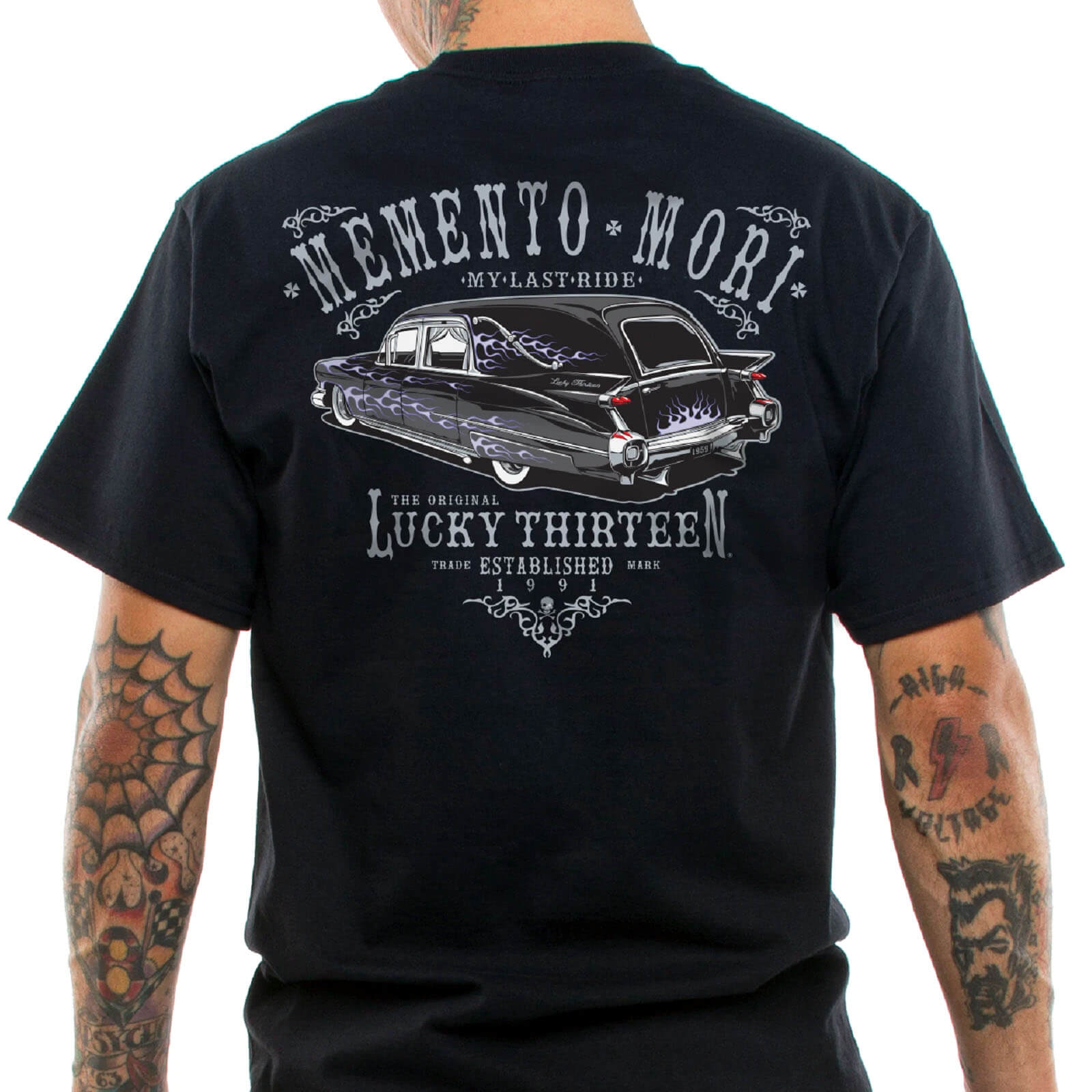 thumbnail image 2 of Lucky 13 Men's Hot Rod Rockabilly T-Shirt - Last Ride Hearse Kustom Vintage Tee 2 of 5