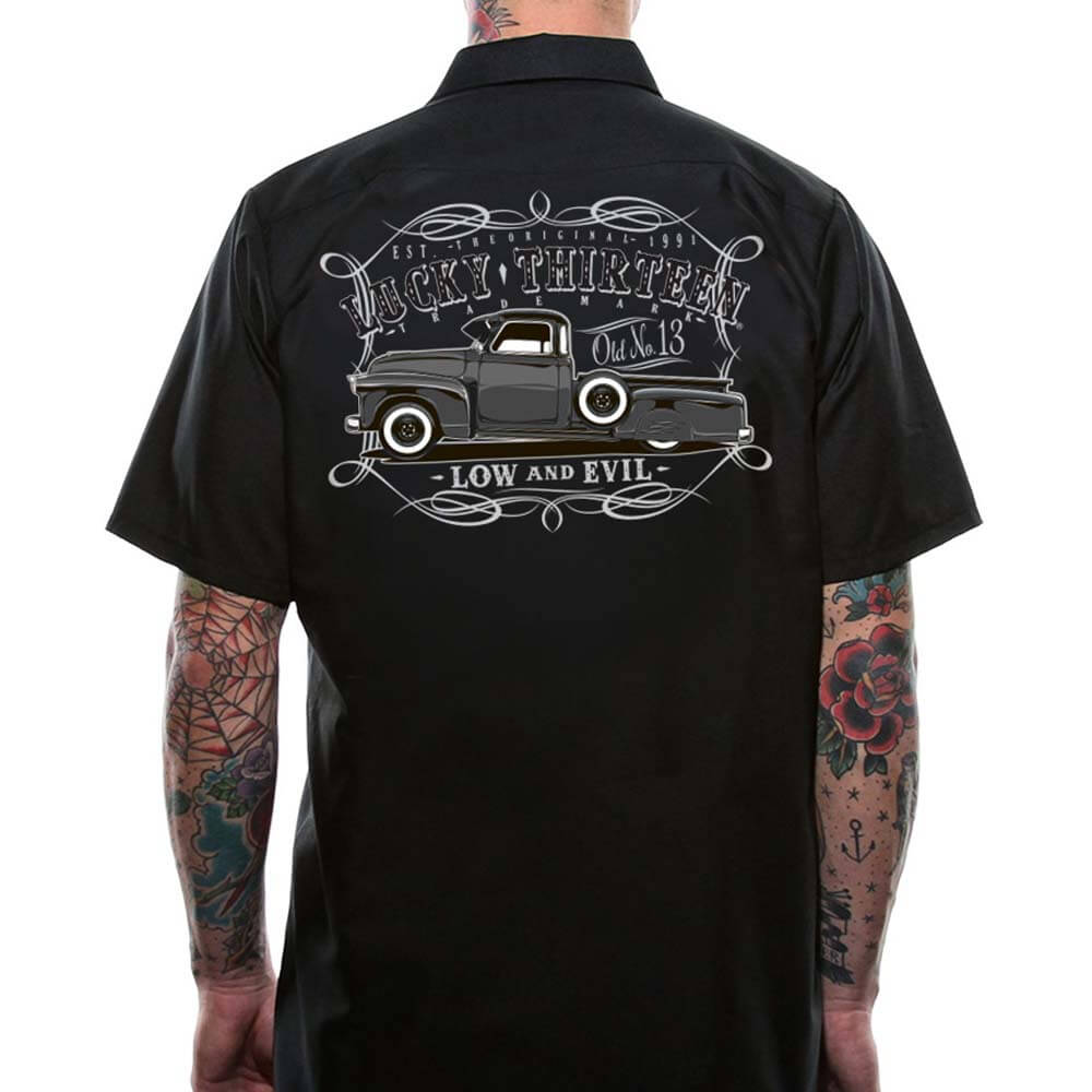 Lucky 13 Dragger Tow Truck Work Shirt | Kustom Retro – Atomic Cherry