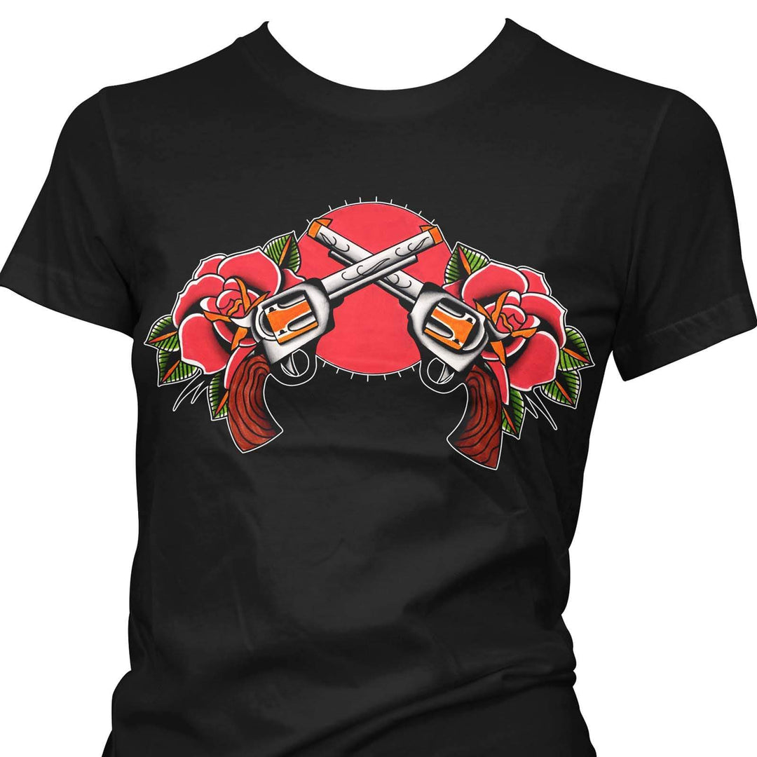 Image of Pinky Star Women's T-Shirt - Pistol & Roses Tattoo (Limited Sizes)