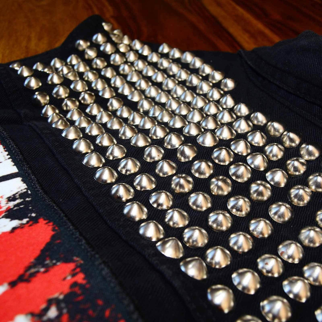 Studded punk denim vest with US77 cone studs