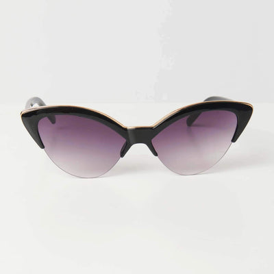 Retro half rim cat eye sunglasses with a black/gold frame