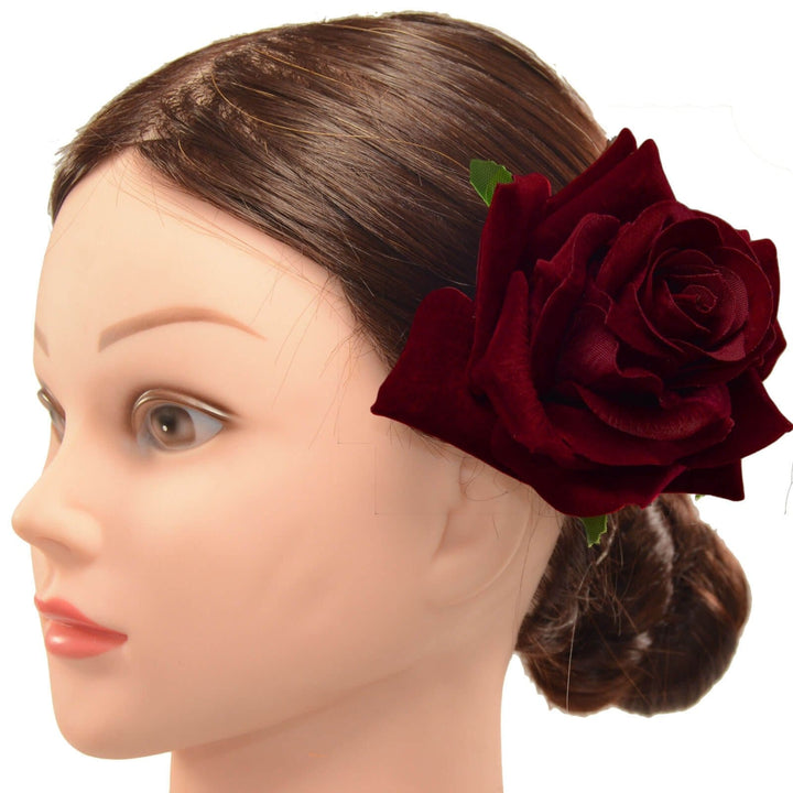 Image of Velvet Rose Flower Hair Clip/Brooch - Burgundy