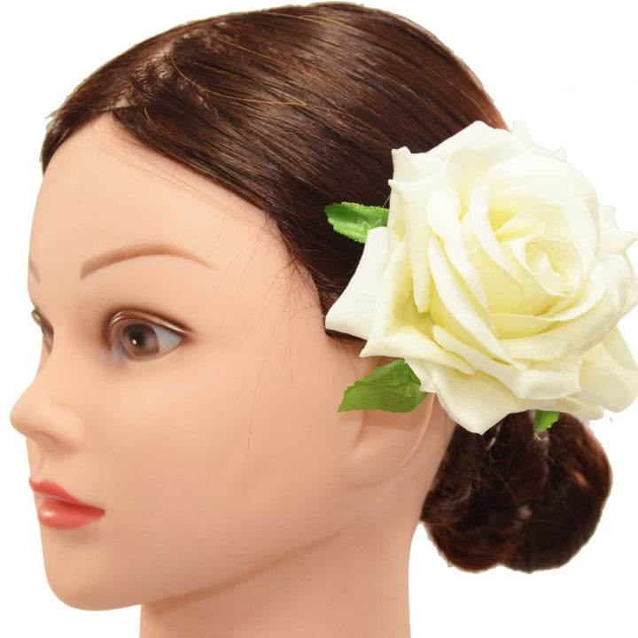 Image of Velvet Rose Flower Hair Clip/Brooch - White