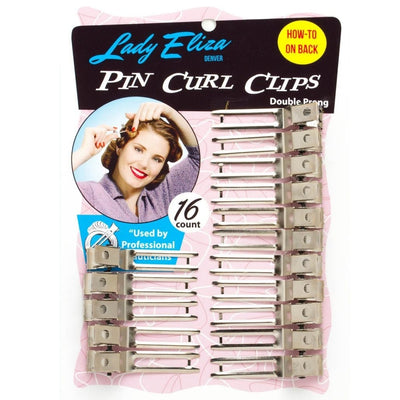 Image of Vintage Hairstyling Lady Elisa Double Prong Pin Curl Clips - Thick Hair  (Pack of 16)