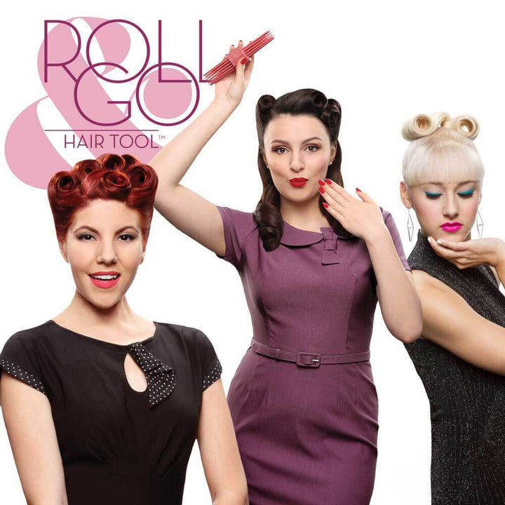 Roll and Go Victory Roll Tool Set images of models showing different hair styles that cam be created