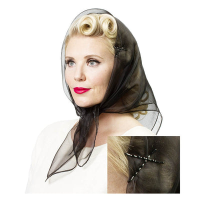 Image of model wearing Vintage Hairstyling Tidy Tresses Hair Scarf - Black