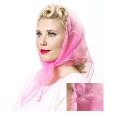 Image of model wearing Vintage Hairstyling Tidy Tresses Hair Scarf - Bright Pink