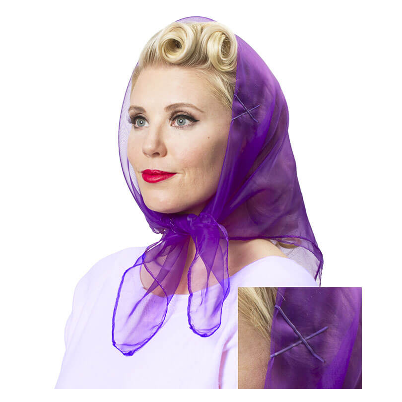 Image of Model wearing Vintage Hairstyling Tidy Tresses Hair Scarf - Deep Purple