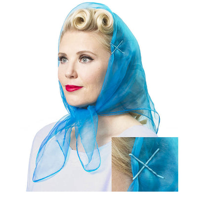 Image of Model wearing Vintage Hairstyling Tidy Tresses Hair Scarf - Electric Blue