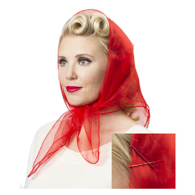 Image of Model wearing Vintage Hairstyling Tidy Tresses Hair Scarf -red